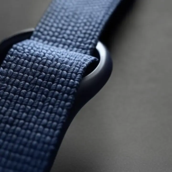 Granatowy tekstylny pasek do zegarka ułożony na minimalistycznym tle