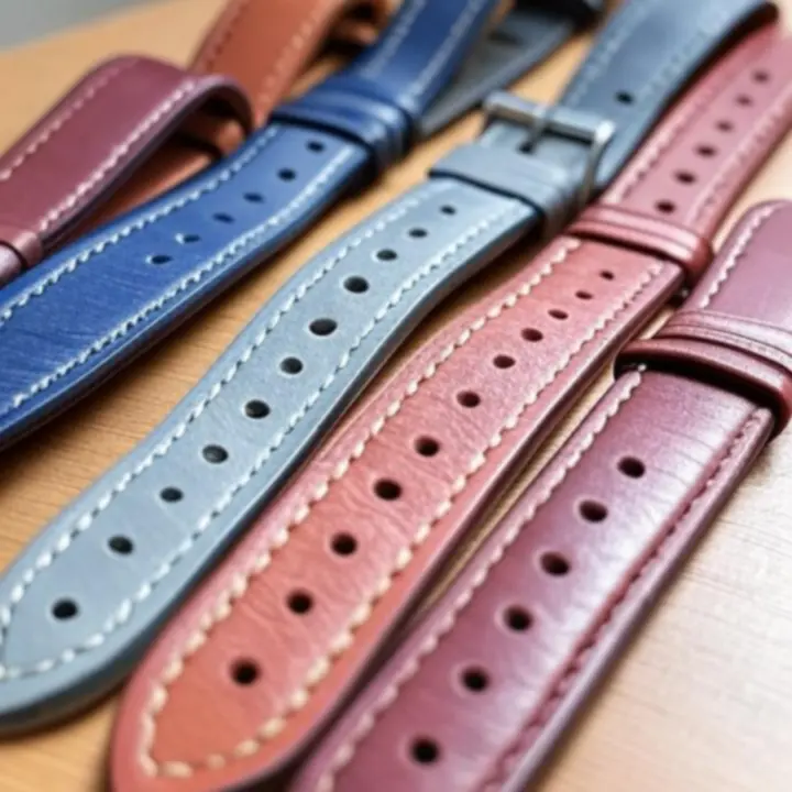 Zbliżenie na próbki pasków skórzanych o różnych kolorach i fakturach