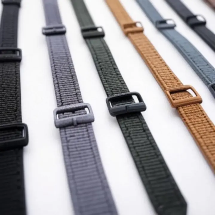 Zbliżenie na nowoczesne tekstylne paski do zegarków w różnych kolorach